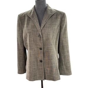 Jones New York Collection Tweed Blazer Womens Size 14 Lightweight Tan Black
